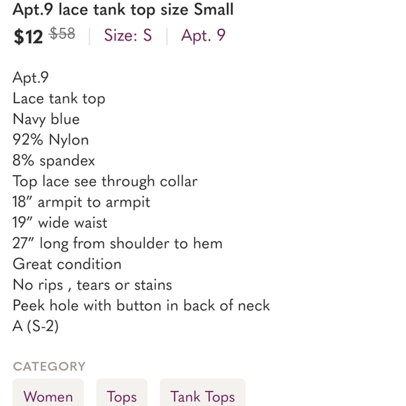 Apt.9 lace tank top size Small - Picture 8 of 8